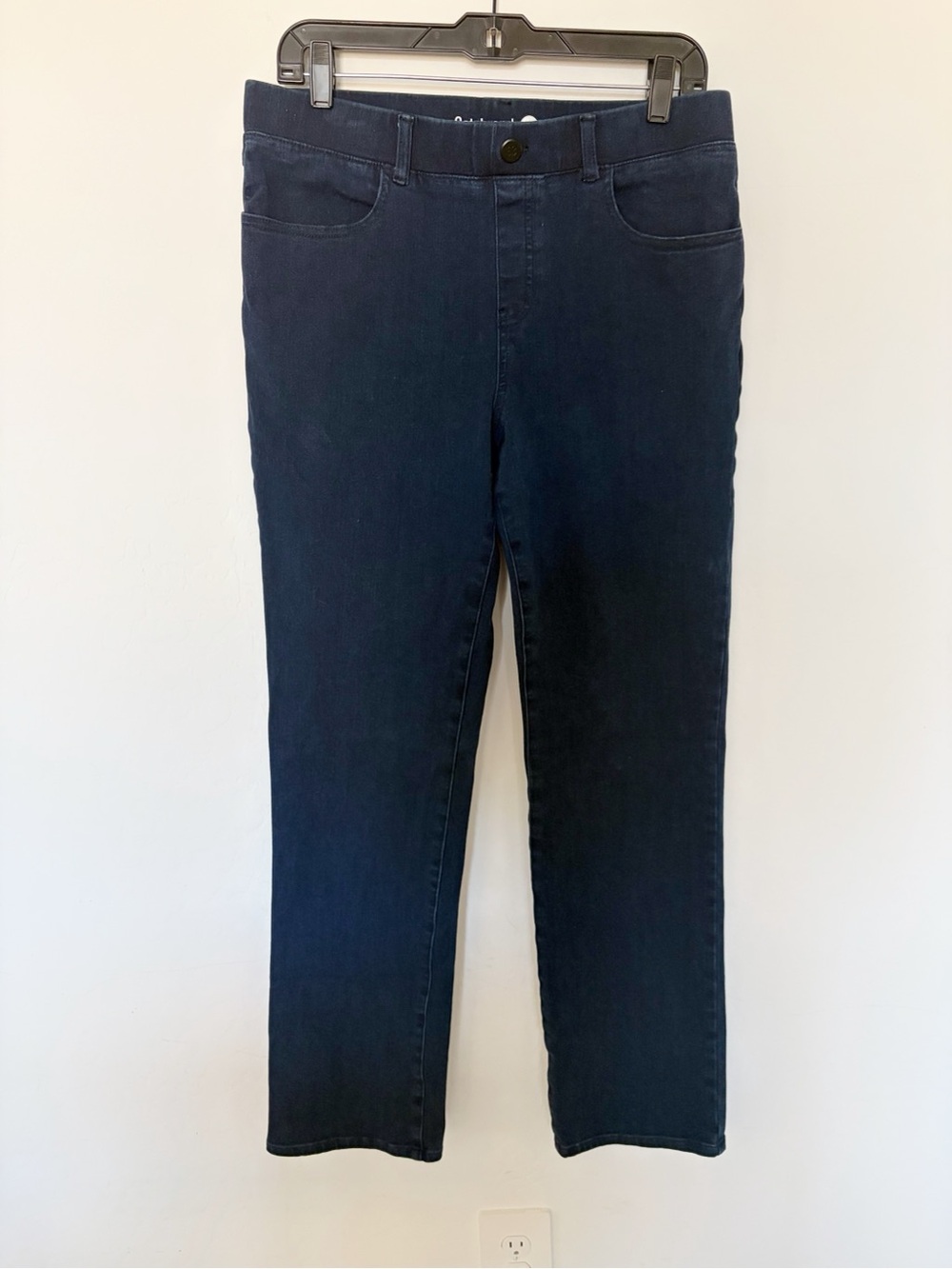 Betabrand Yoga Denim Straight Leg High Rise Blue Pull On Jeans Size L